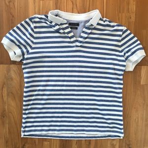 Massimo Dutti navy blue & white stripe polo shirt